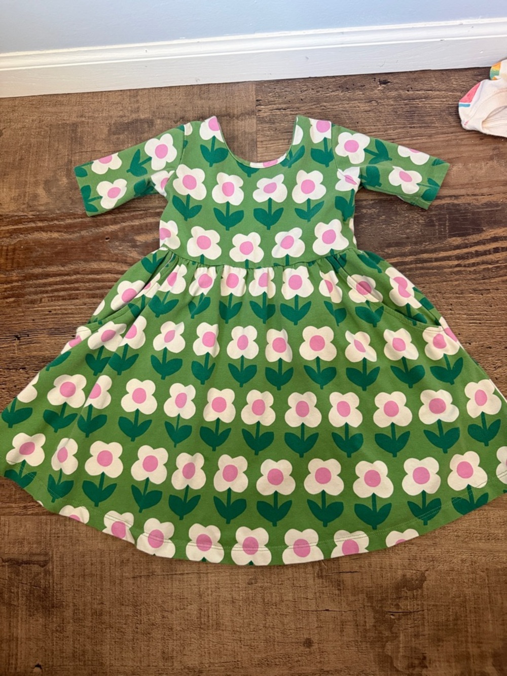 Hanna Andersson Green Floral Cotton Dress with Pink Accents